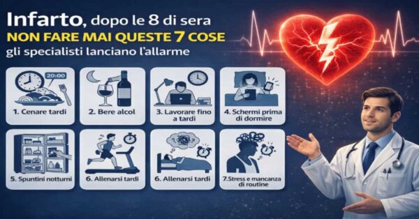 Infarto, dopo le 8 di sera non fare mai queste 7 cose: gli specialisti lanciano l’allarme