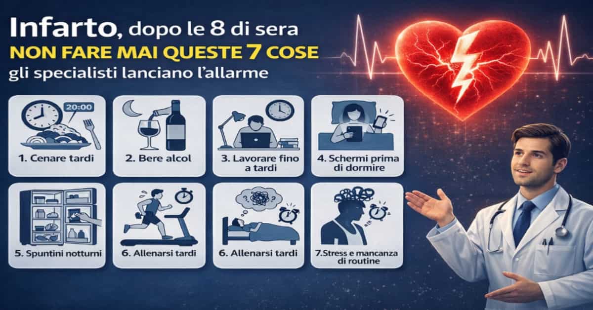 Infarto, dopo le 8 di sera non fare mai queste 7 cose: gli specialisti lanciano l’allarme